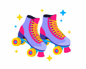 Colorful retro roller skates illustration for summer fun activities skating rink advertisement vintage party decorations vibrant graphic design element for recreational sports and outdoor lifestyle ma