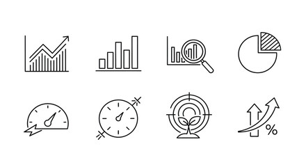 Collection of analytical and business icons illustration