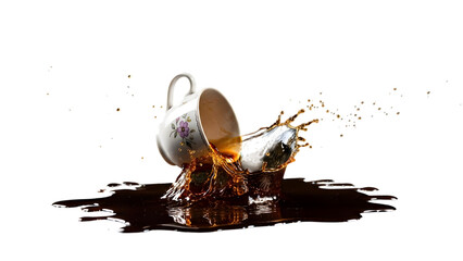 Teacup spilling coffee