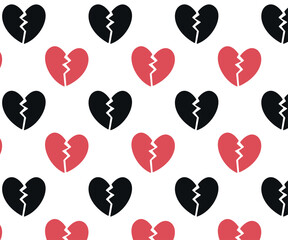 Simple doodle pattern. Broken heart. Isolated white background. Vector illustration