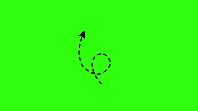 Up arrow direction with dotted line. White Doodle arrow direction on green screen background. 4k Video