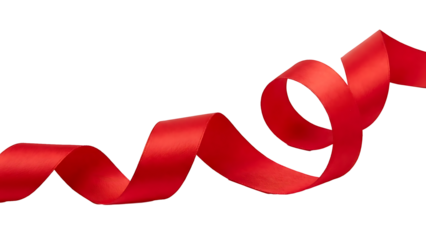 Red ribbon curled isolated on transparent background