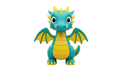 Cute Teal and Yellow Cartoon Dragon