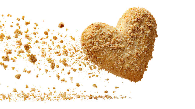 Heart shaped cookie crumble with sprinkles on transparent background horizontal image