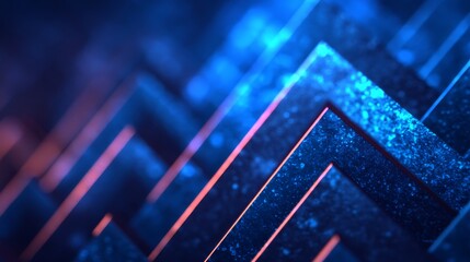 A vibrant abstract pattern featuring layered geometric shapes in shades of blue and orange, creating a dynamic visual depth.