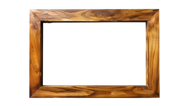 Rustic empty wooden picture frame featuring rich warm grain and natural live edge style borders on transparent background