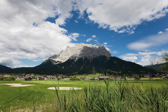 Golf course with Zugspitz mountain in Ehrwald Tyrol Austria