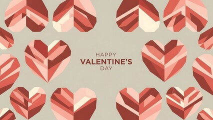 Abstract geometric heart shapes in a repeating pattern for a Happy Valentine's Day greeting card