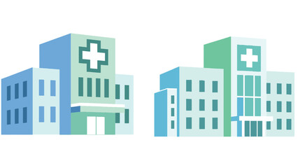 Naklejka premium Modern hospital building complex with medical cross symbol for healthcare facility management and real estate investment in the clinical business sector vector illustration.