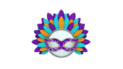 Mardi Gras Mask with Feathers and Silver Circle