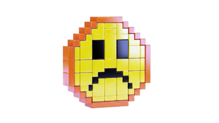Pixelated Sad Emoji Made of Blocks