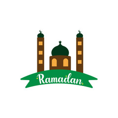 Islamic Ramadan Kareem badge vector illustration. Sticker template Ramadan label