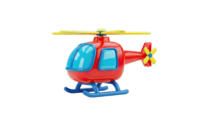 Red toy helicopter with blue and yellow accents