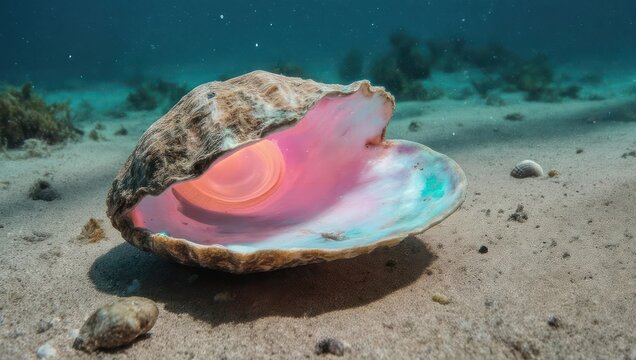 Queen Conch Shell Underwater - A Vibrant Marine Treasure on Sandy Seabed.