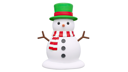Cute Snowman with Green Hat and Red Scarf