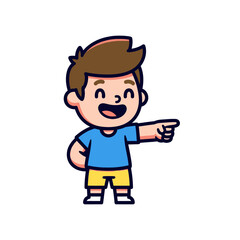 Fototapeta premium Happy Boy Pointing Finger, Cartoon Character, Kids Fun, Vector Illustration