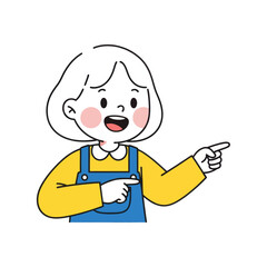 Obraz premium Happy girl pointing finger, illustration, white background