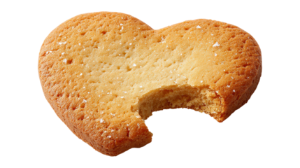 Heart shaped sugar cookie with bite mark isolated on transparent background