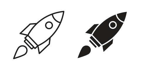 Rocket icons. Line Art Style Design Isolated On White