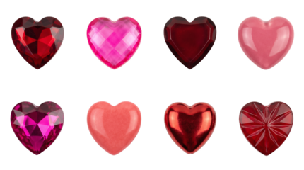 Heart gemstone and bead set including faceted crystals, smooth cabochons, and metallic charms. Valentines day jewelry and craft collection.