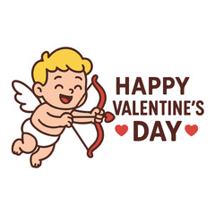 Naklejka premium Classic cute cupid angel aiming bow and arrow for Happy Valentine's Day vector illustration.