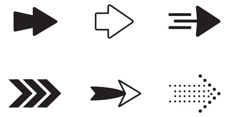 Modern geometric arrow icon set featuring diverse filled and outline designs for web navigation and user interface