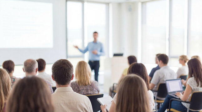 Business seminar training workshop audience conference presentation professional speaker explaining