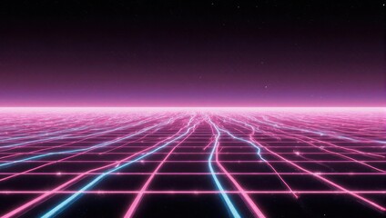 Retro Wave Grid - A Neon Landscape of the Digital Frontier.