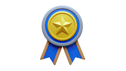 Gold Star Award Ribbon with Blue and Gray Accents