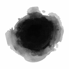 Abstract black ink stains and round watercolor blots. Grunge textures with soft edges and ink bleed effect. Traditional oriental ink wash style for artistic background, labels and zen-inspired. Vector