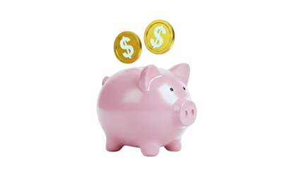 Pink Piggy Bank with Dollar Coins