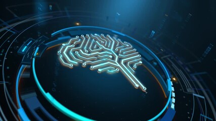 Digital AI brain circuit interface representing artificial intelligence data processing technology - Powered by Adobe