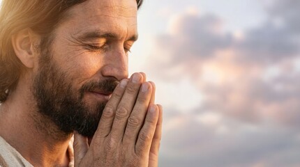 Peaceful contemplation at sunset with a spiritual mindfulness focus