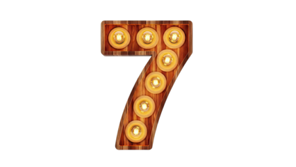 Wooden Marquee Number 7 with Light Bulbs