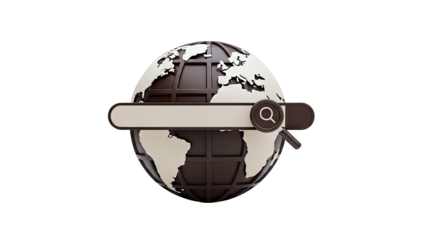 World Globe with Search Bar and Magnifying Glass