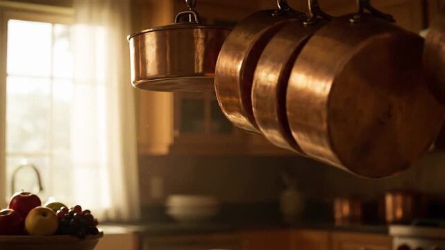 Fruit bowl with apples, bananas, grapes in bright kitchen window light on counter.
