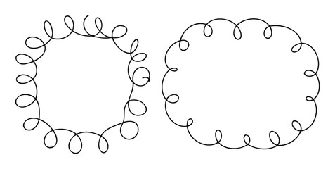 Black hand drawn curly line frames for playful design projects and decorative borders perfect for invitations scrapbooking and childrens book layouts