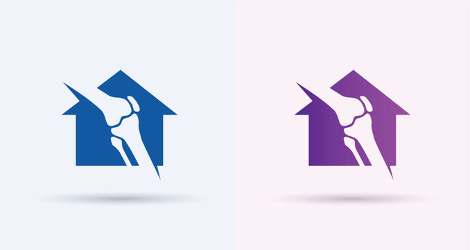    House knee joint orthopedic logo home care rehabilitation clinic bone health icon
