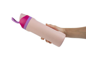 Hand holding cup cold storage. Tumbler glass cold store. on transparent background.