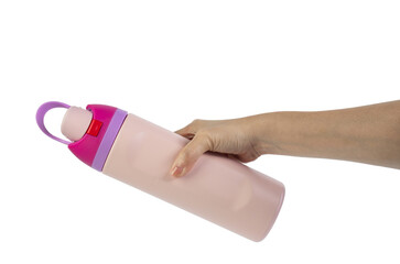 Hand holding cup cold storage. Tumbler glass cold store. on transparent background.