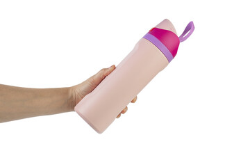 Hand holding cup cold storage. Tumbler glass cold store. on transparent background.