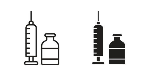 Vaccine vial icons. Line Art Style Design Isolated On White