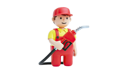 Cartoon Gas Station Worker Holding Fuel Nozzle