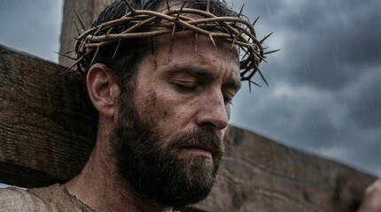 Depiction of Jesus christ's crucifixion with thorn crown symbolizing sacrifice and redemption in religious artwork for spiritual reflection
