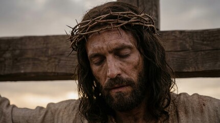Depiction of Jesus christ's crucifixion with thorn crown symbolizing sacrifice and redemption in religious artwork for spiritual reflection
