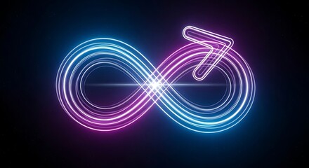 Glow infinity symbol with arrow concept of endless possibilities and continuous progress