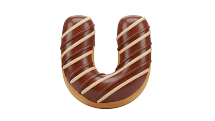 Chocolate Donut Shaped Letter U with Cream Swirls