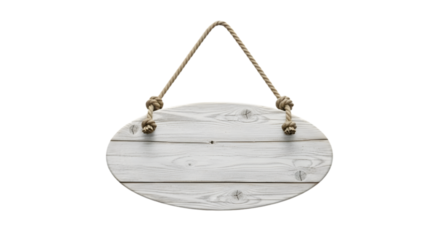 A whitewashed wooden signboard hanging from a rope, captured in a png file format
