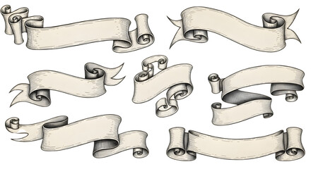 Illustration of Various Ribbon Banners in Different Styles and Formats including png