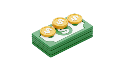 Stack of Dollar Bills with Coins